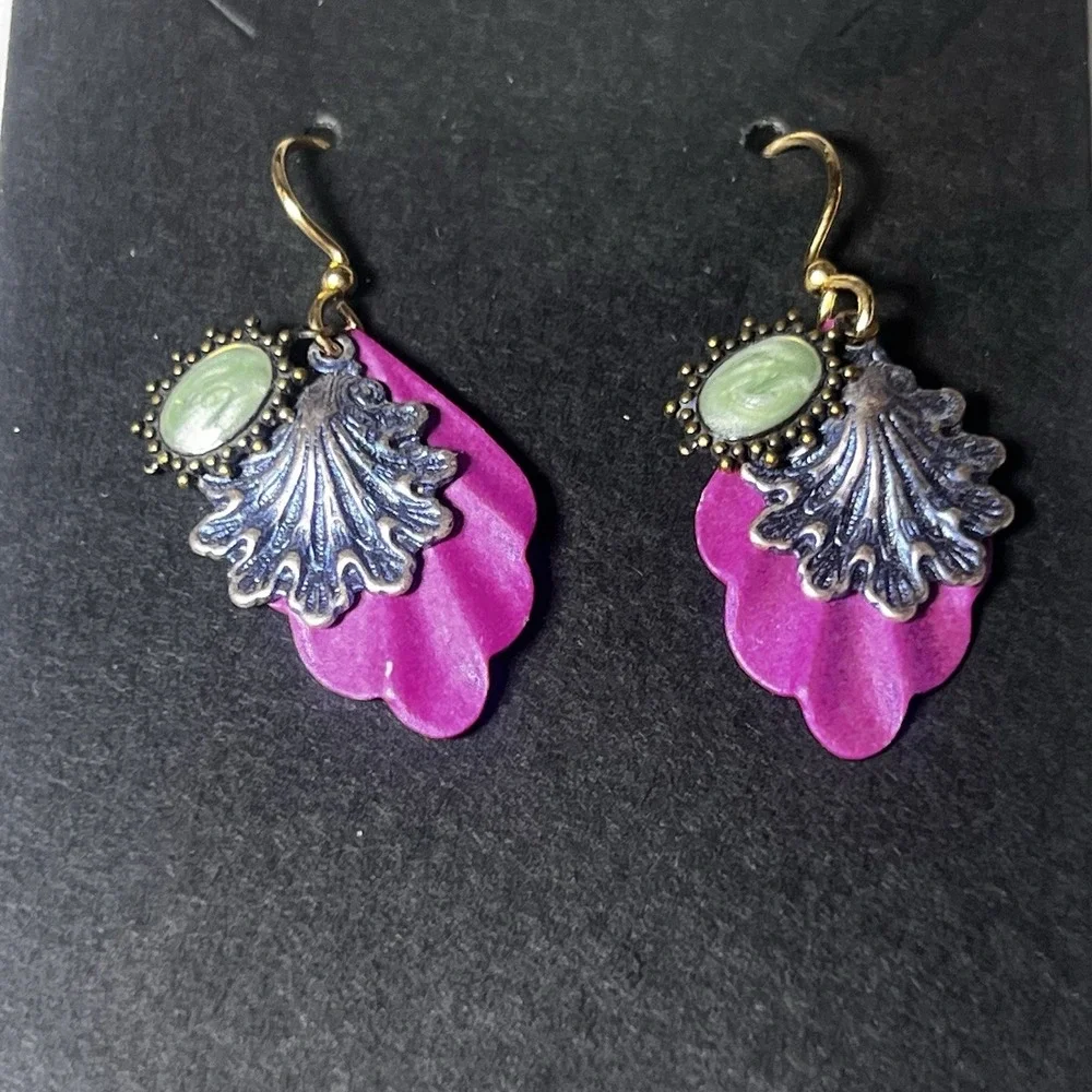 Costume Jewelry Earrings Vintage Pink Green Blue Layered Dangle